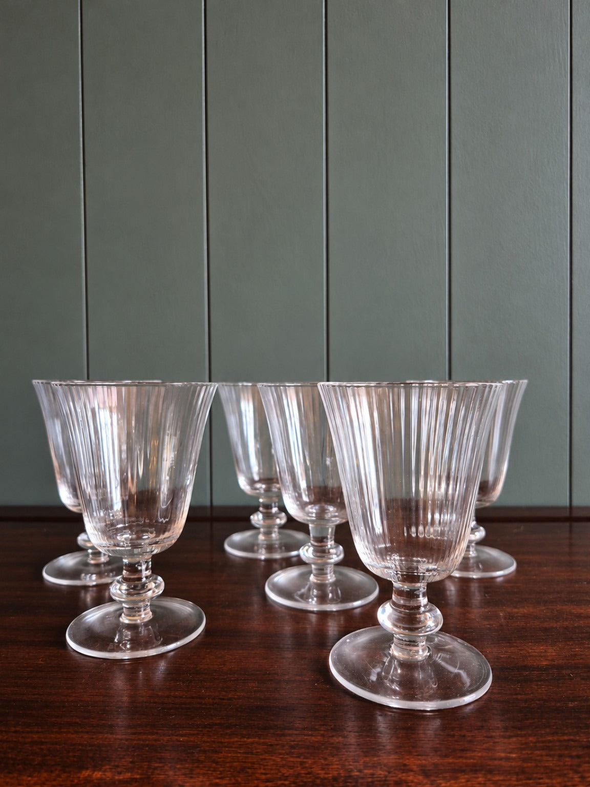 Set of Six Contemporary Ribbed Wine Glasses