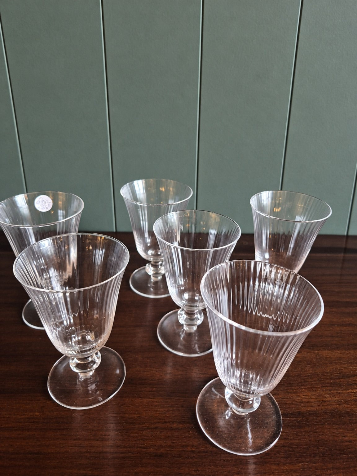 Set of Six Contemporary Ribbed Wine Glasses
