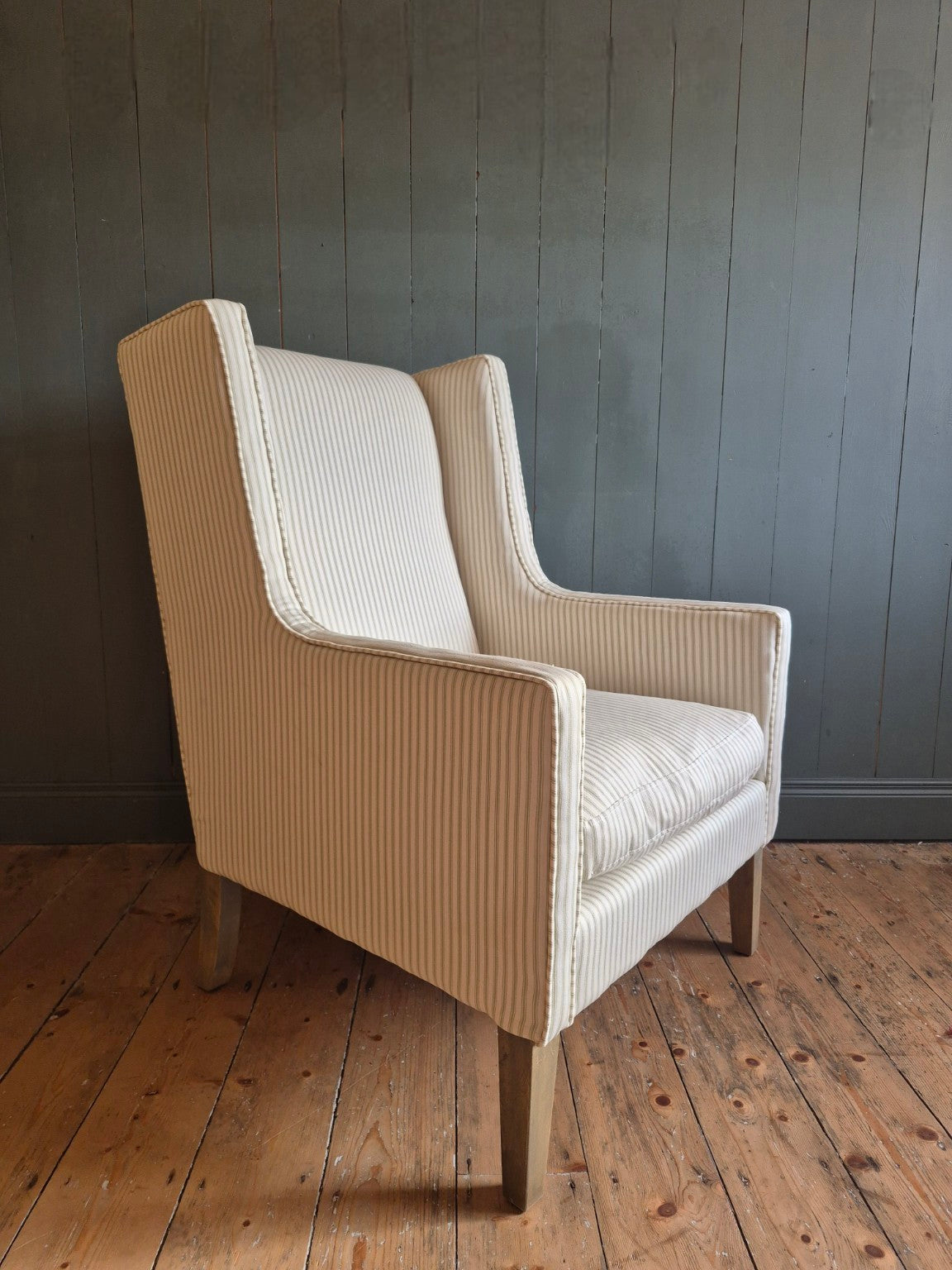 Contemporary Striped Wingback Armchair