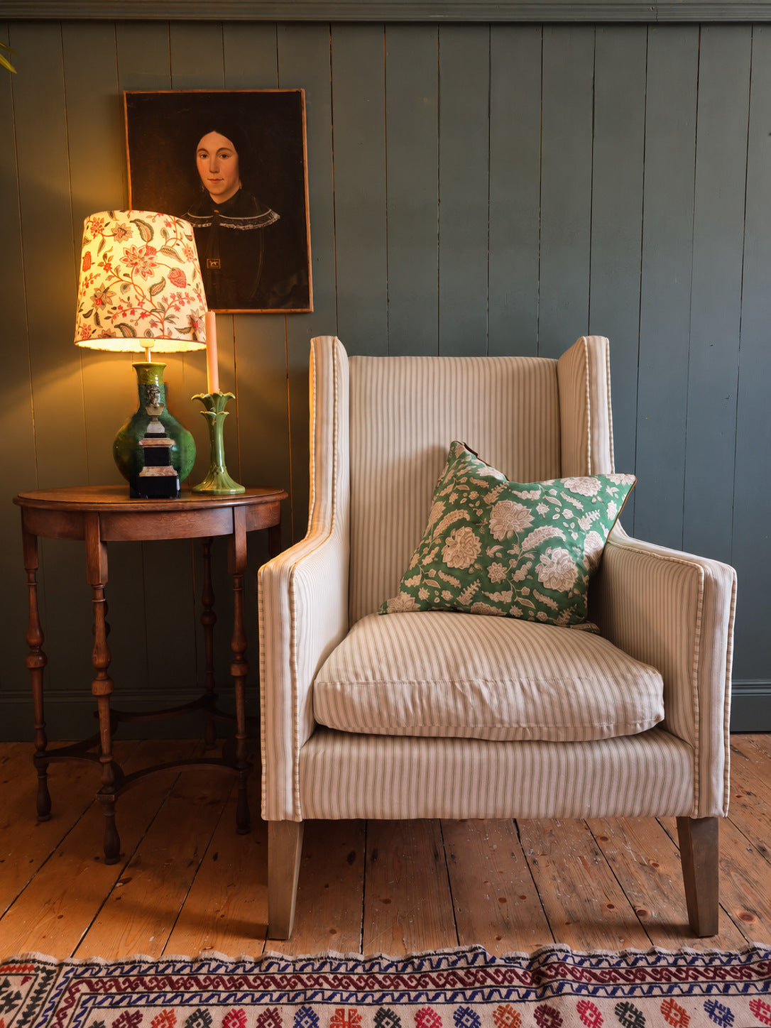 Contemporary Striped Wingback Armchair