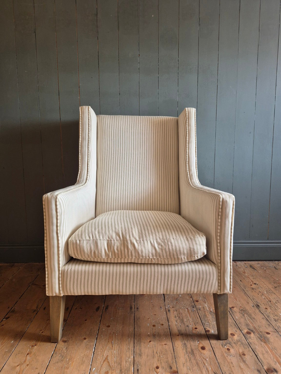 Contemporary Striped Wingback Armchair