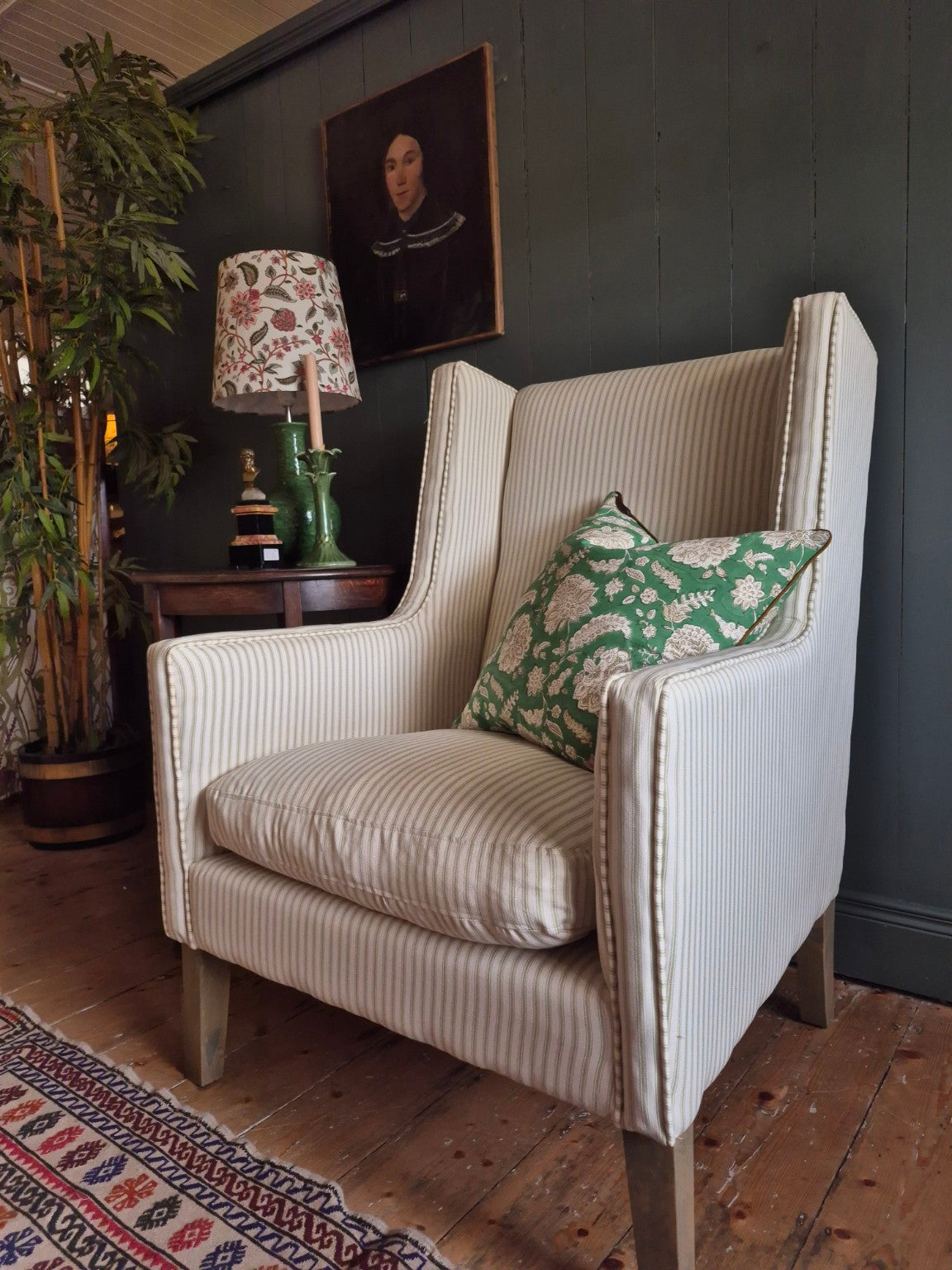 Contemporary Striped Wingback Armchair