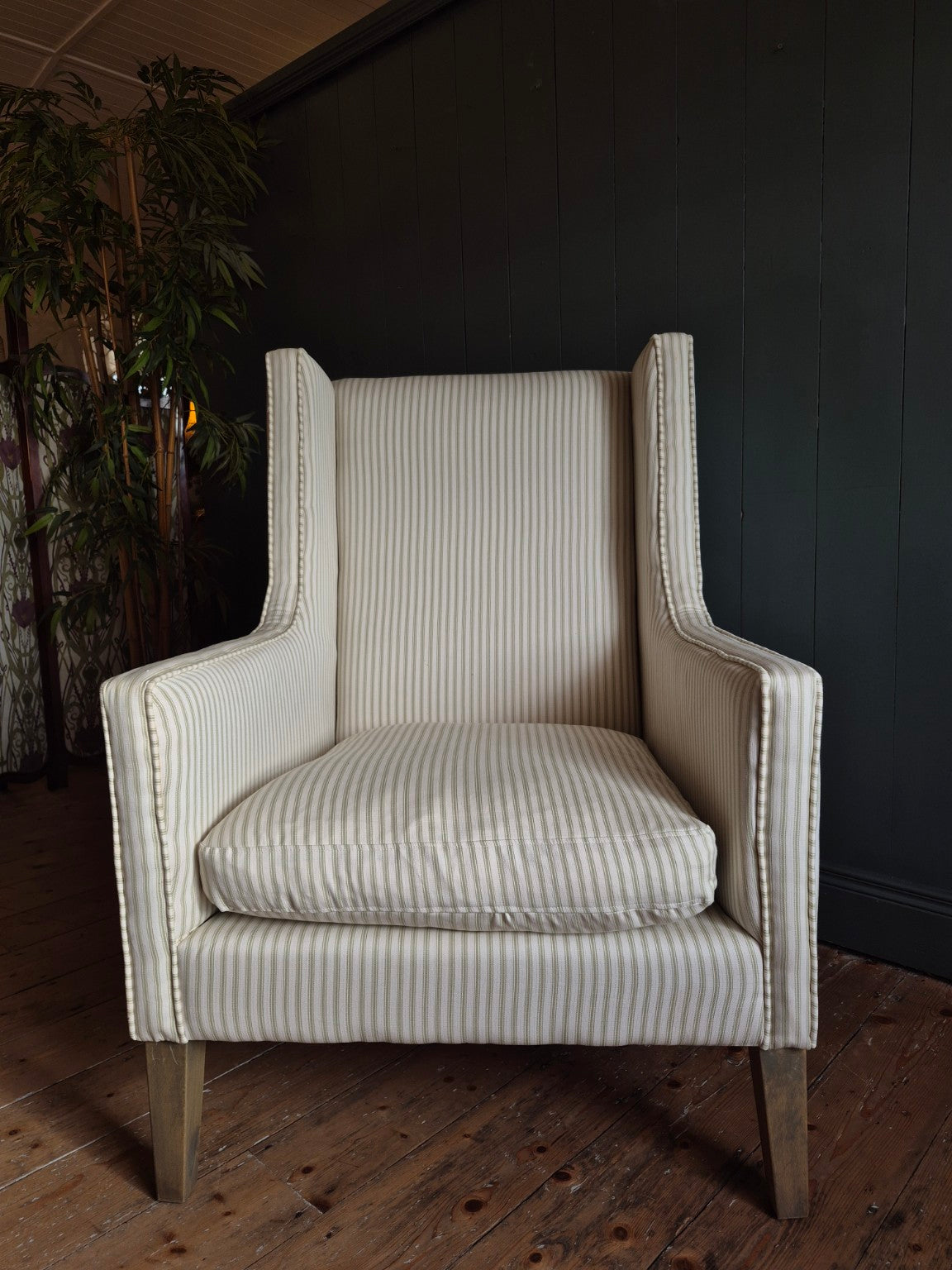 Contemporary Striped Wingback Armchair