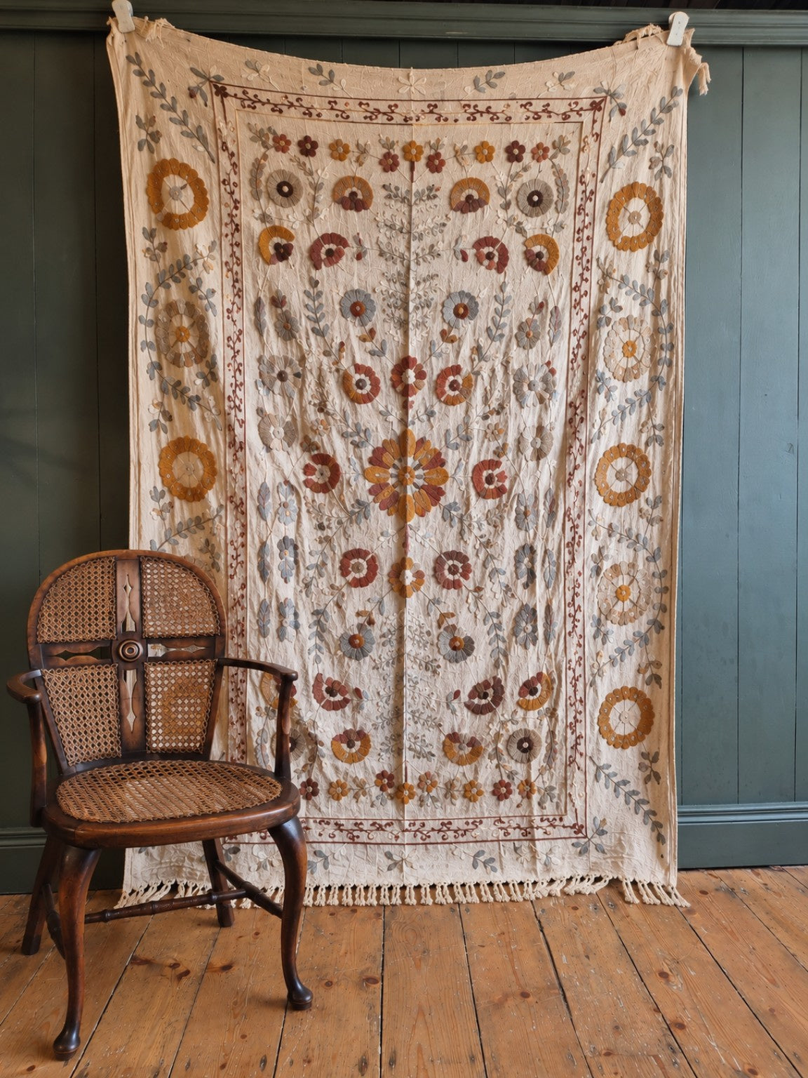 Suzani Embroidered Cotton Throw