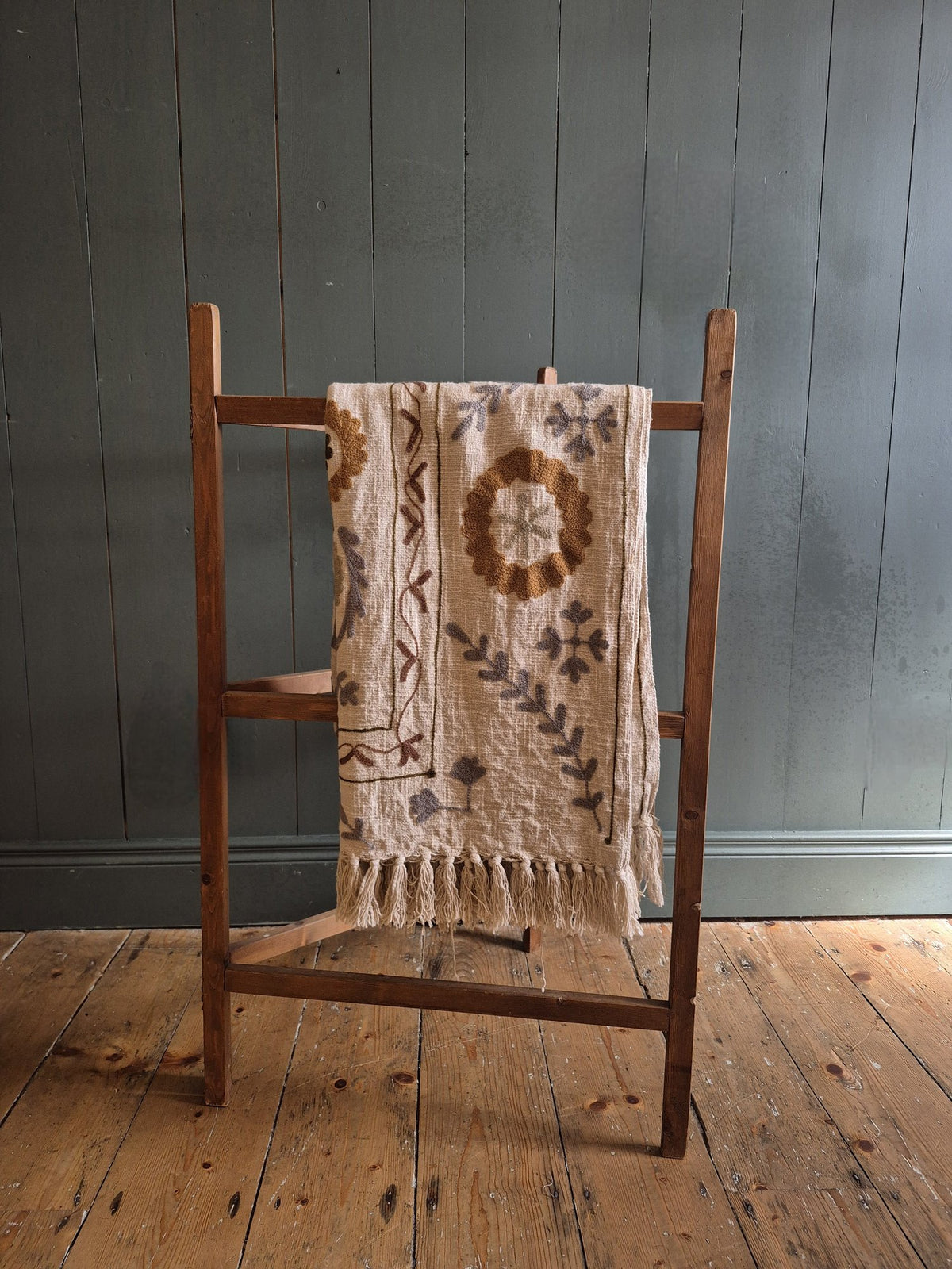 Suzani Embroidered Cotton Throw