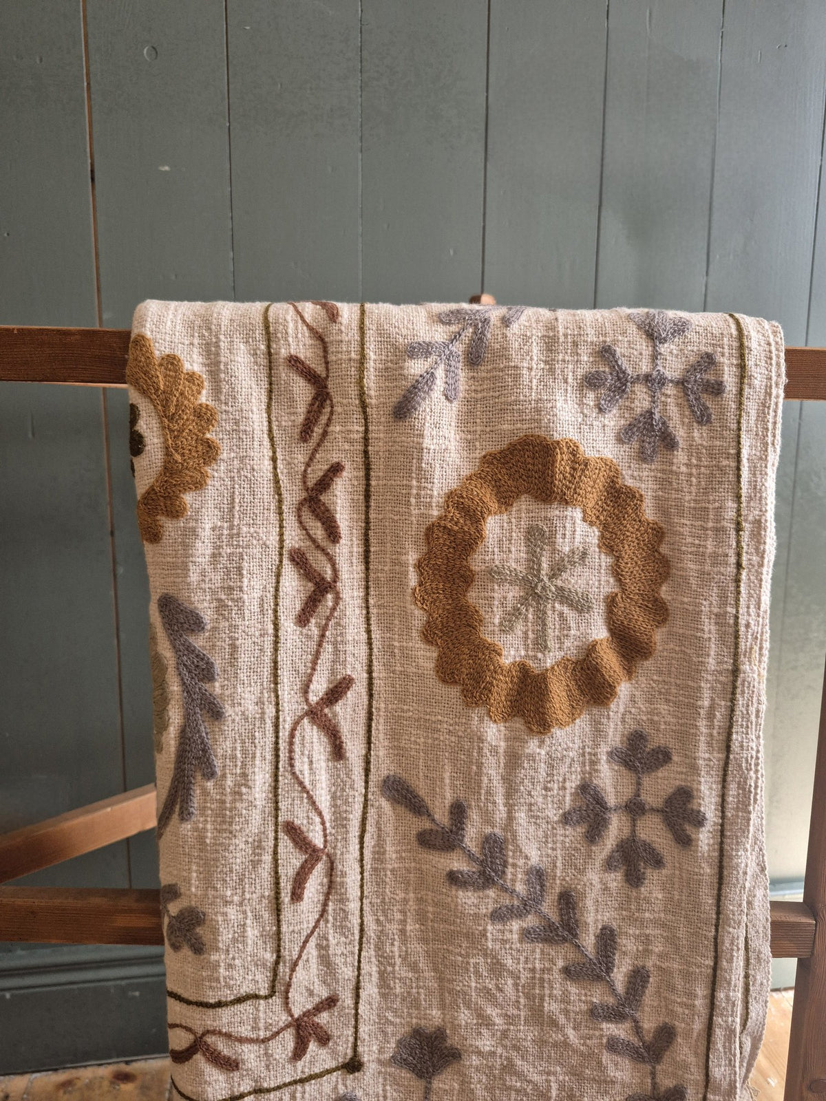 Suzani Embroidered Cotton Throw