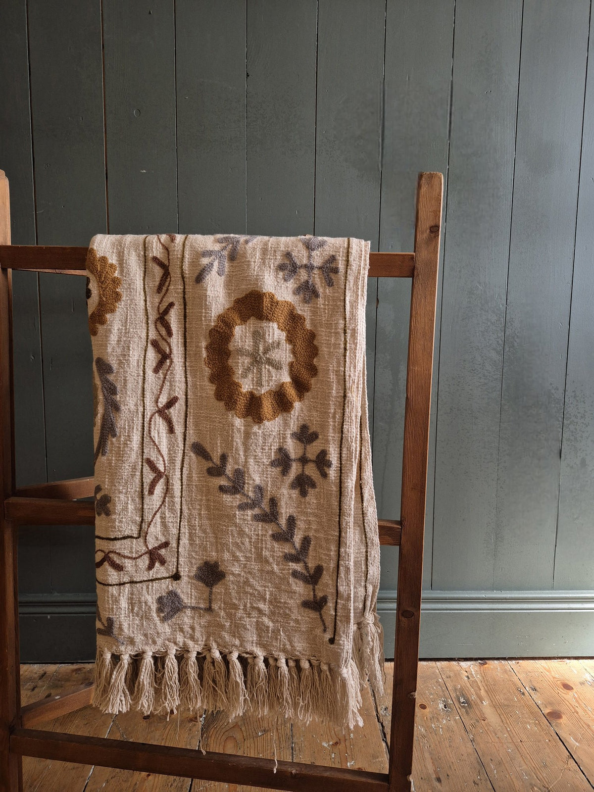 Suzani Embroidered Cotton Throw